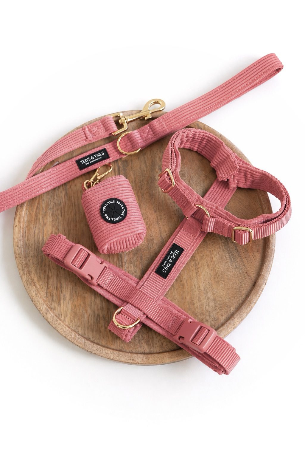 Set Y-Strap-Geschirr, Leine & Kotbeutelhalter - Sunkissed Coral
