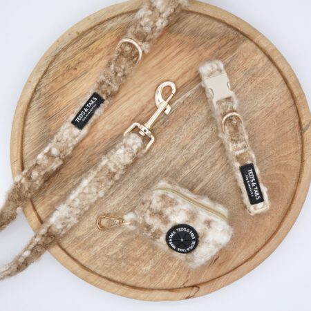 Set Halsband, Leine & Kotbeutelhalter - Chai Latte Checks