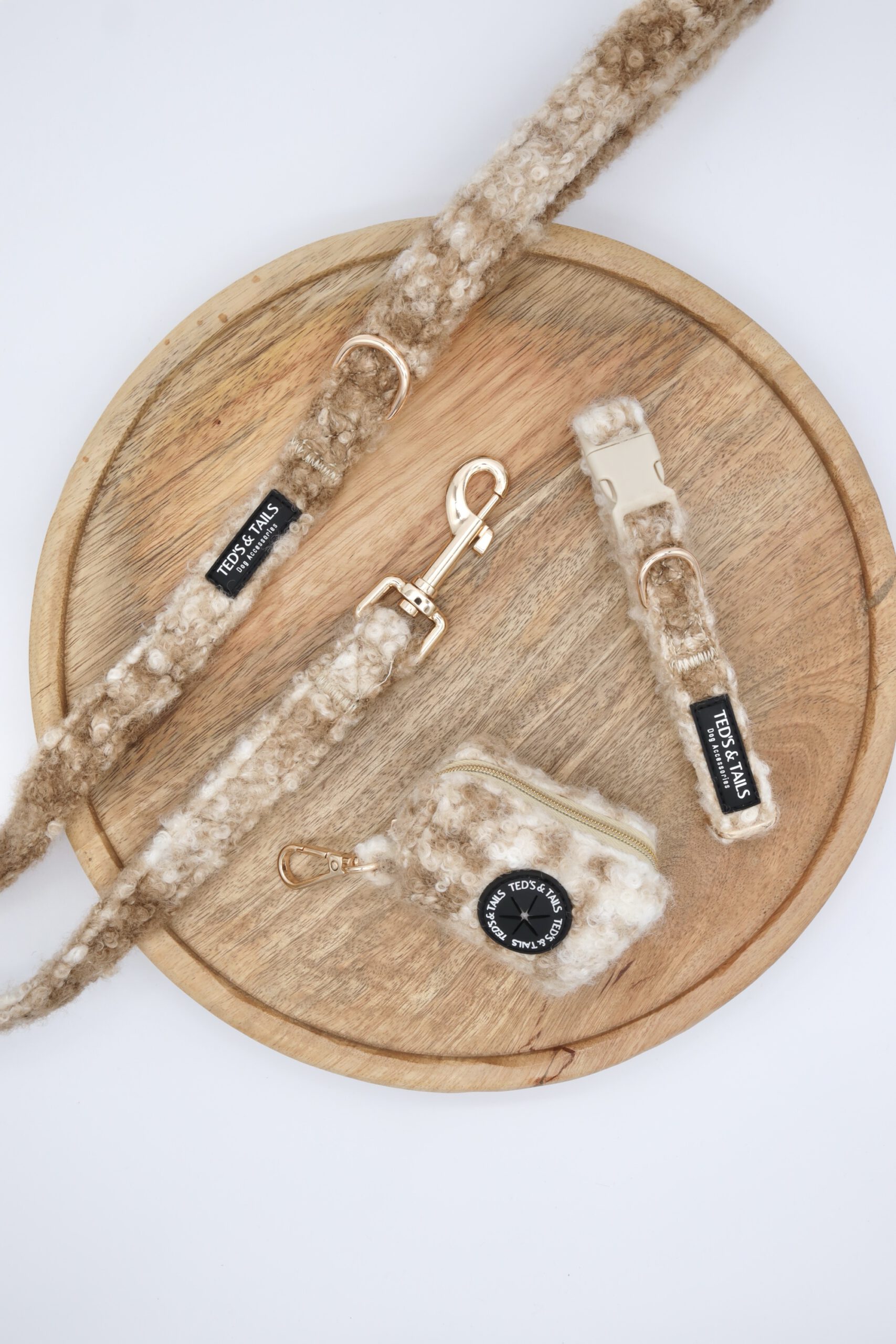 Set Halsband, Leine & Kotbeutelhalter - Chai Latte Checks